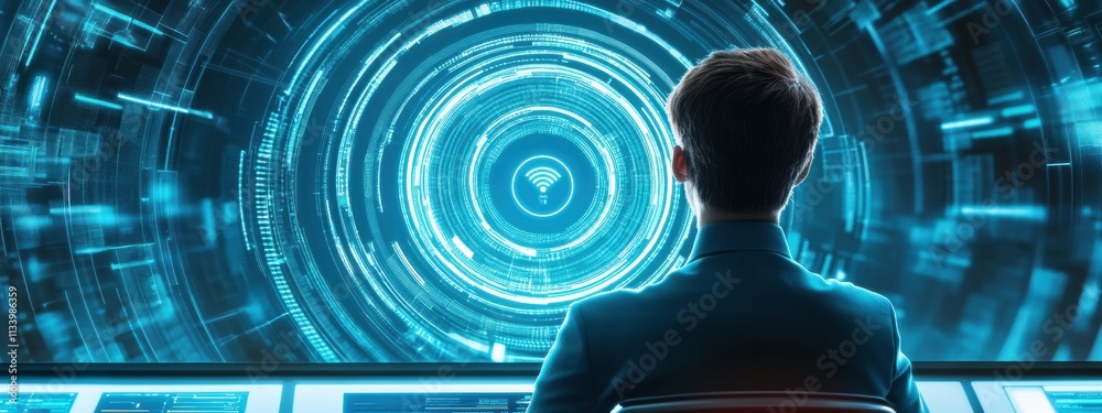 Futuristic Technology Concept with Person Observing Virtual Interface ...