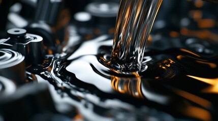 Poster - Close-up of oil pouring into a container, creating ripples in liquid.