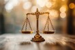 © coroze - Golden Scale of Justice on a Table with Warm Bokeh Background