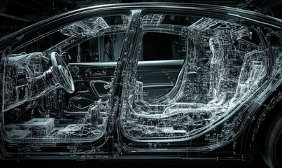 Poster - Transparent car interior showcasing intricate design and technology.