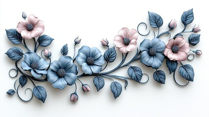 Poster - Whimsical Floral Frame with Swirling Vines and Pastel Blooms in Charming