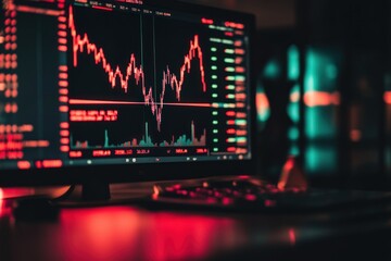Poster - Stock market data displayed on a computer screen at night.