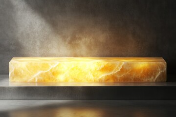 Poster - Illuminated onyx platform on grey concrete.
