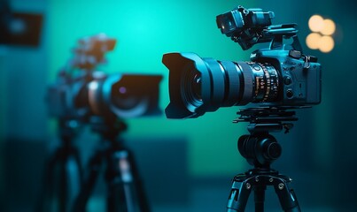 Poster - A professional camera setup on tripods, ready for a photography session.