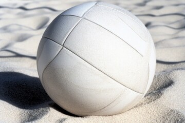 Poster - White volleyball on sandy beach.
