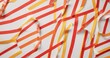 © methinee - Red and yellow striped paper with minimalist cutouts on white background, cutouts, paper