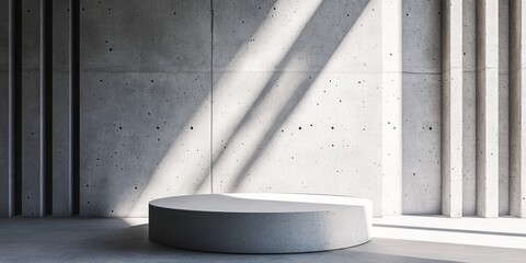 Aufkleber - Minimalist concrete platform in sunlit room.