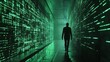 © Sirirat - man walking through green digital corridor