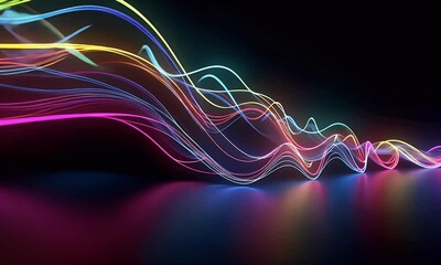 Poster - 3d render of a glowing wave on dark background