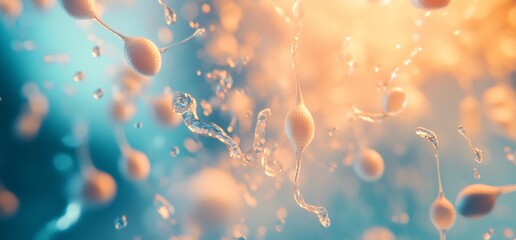Poster - Abstract representation of sperm cells in fluid dynamics and light.