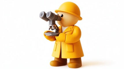 Poster - Cartoon scientist using microscope.