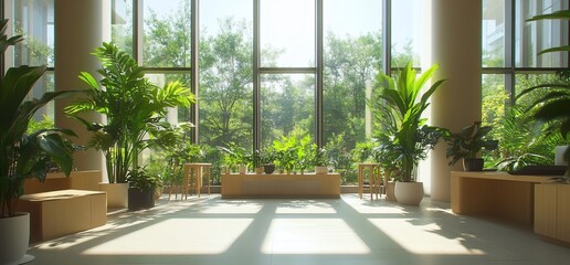 Poster - Bright indoor space filled with various plants and natural light.