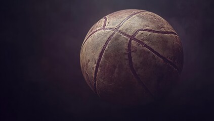 Poster - Worn, vintage basketball on dark background.
