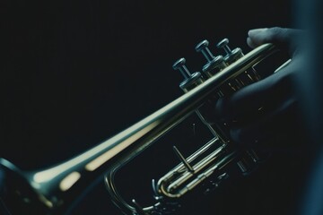 Aufkleber - Close-up of a hand holding a trumpet.
