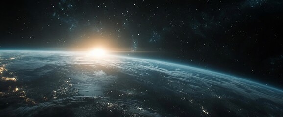 Poster - A breathtaking view of Earth from space during sunrise.
