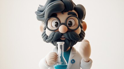 Poster - Cheerful cartoon scientist holding beaker.