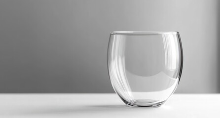Poster - Empty clear glass on white surface against gray background.