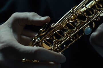 Aufkleber - Close-up of hands holding a golden saxophone.