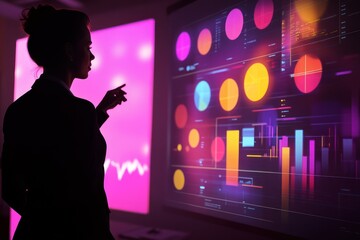 Leinwandbilder - Businesswoman presenting data on a large screen.