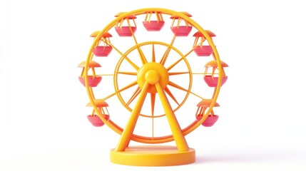 Aufkleber - Yellow and pink Ferris wheel on white background.