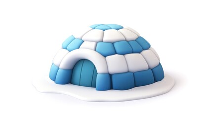 Aufkleber - Cartoon igloo with blue and white blocks on snowy ground, isolated on white.