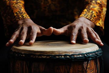 Aufkleber - Close-up of hands playing a djembe drum. (1)