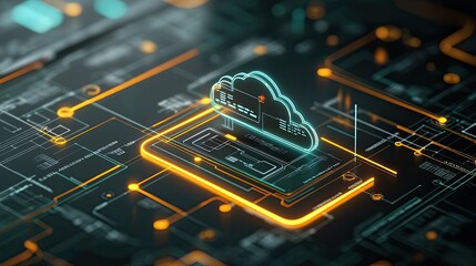 Poster - Futuristic Cloud Technology Concept with Digital Circuit Elements