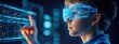© Wanida - Young boy engages with futuristic technology interface using advanced smart glasses, exploring digital data and virtual reality concepts in a captivating environment.