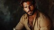 handsome man with beard and tan shirt