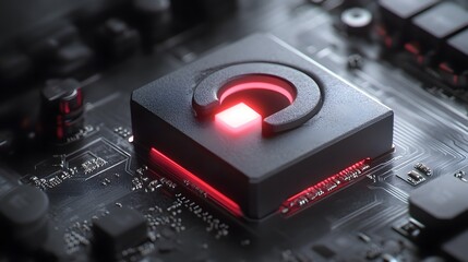 Poster - close-up of a glowing red square component on a circuit board.