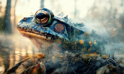 Poster - A close-up of a frog in a misty environment, showcasing nature's beauty.