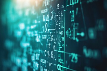 Poster - Teal abstract background with complex mathematical formulas and equations.