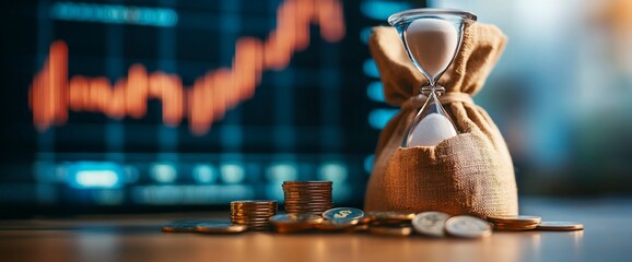 Poster - A timer and coins symbolize investment and financial growth.
