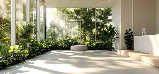 Poster - Bright, modern interior with abundant greenery and natural light.