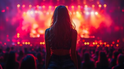Poster - Dazzling Holographic Performer Captivates Audience with Futuristic Concert Visuals and Lighting Effects