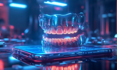 Poster - A futuristic dental model displayed on a smartphone screen.