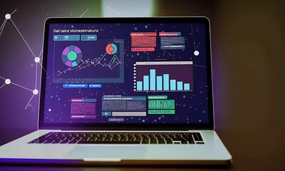 Poster - Finance analytic dashboard management on 3D laptop


