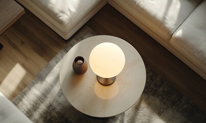 Poster - A stylish living room scene featuring a coffee table with a lamp and decor.