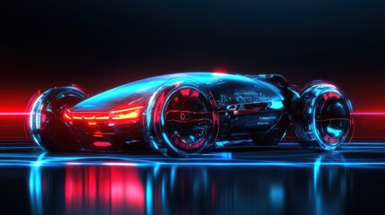 Aufkleber - Futuristic car design with neon lights and a sleek, aerodynamic shape.