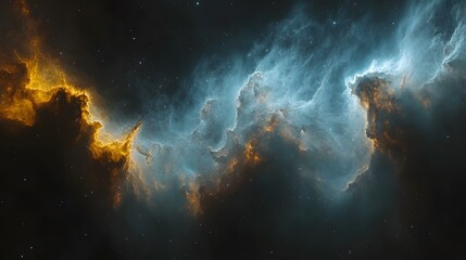 Wall Mural - cosmic nebula with swirling orange and blue gas clouds in deep space.