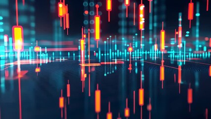 Poster - This video captures an abstract composition featuring a vibrant arrangement of lines and squares, A scatter plot showing the correlation between market volatility and trade volume