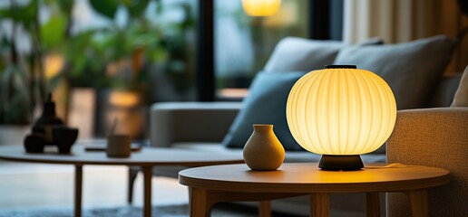 Poster - Cozy living space with a warm lamp and minimalist decor.