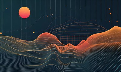 Poster - Trading market graph with financial data, business concept, currency exchange, in the style of intricately mapped worlds, dark compositions, zone system, bold outlines, flat colors,