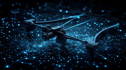 Aufkleber - A futuristic bow design set against a backdrop of glowing blue dots, symbolizing technology and innovation
