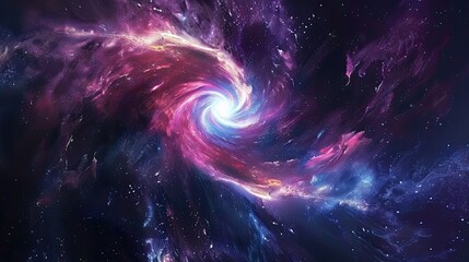 Wall Mural - Dramatic cosmic spiral with glowing nebula swirls and vibrant star formations in space.