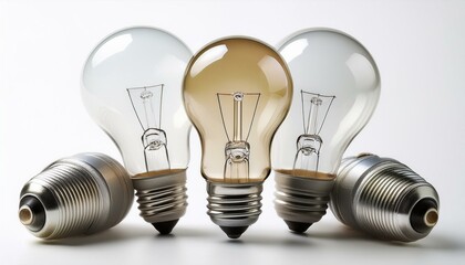 Traditional and energy-efficient light bulbs on a white background.