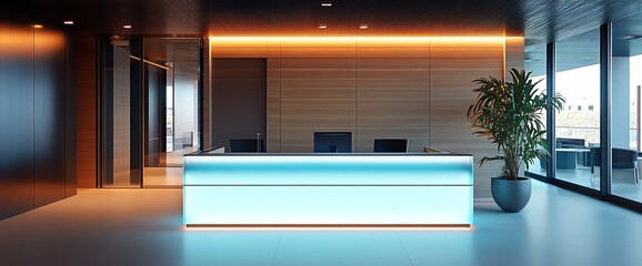 Poster - Modern reception area with sleek design and ambient lighting.