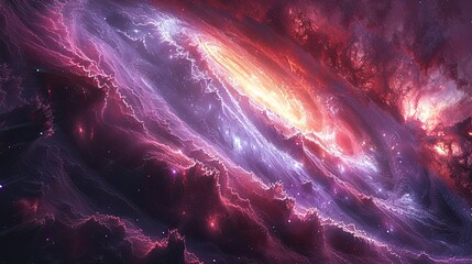 Wall Mural - Dramatic cosmic nebula with glowing orange and purple hues in the deep starry universe.