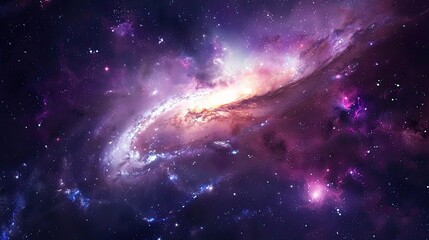 Wall Mural - Stunning spiral galaxy with bright stars and purple-pink glowing cosmic swirls.