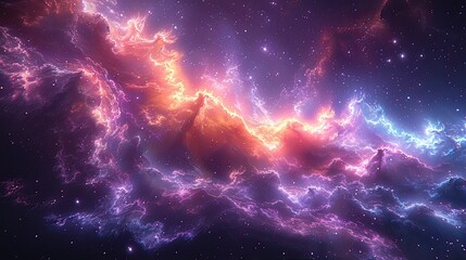 Wall Mural - Deep space view of glowing nebula swirls with vibrant hues of pink, purple, and blue.